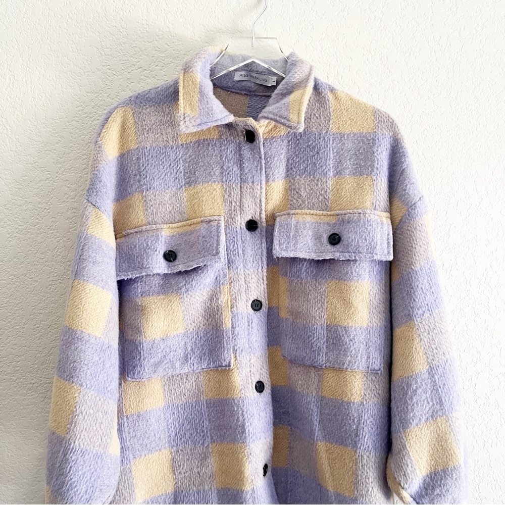 MISS SPARKLING Plaid Flannel Purple Shirt Jacket - Picture 6 of 13